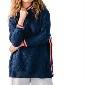 Mer Sea The Sailor Lattice Mock Neck Sweater OS Poncho Fisherman Cozy Coastal